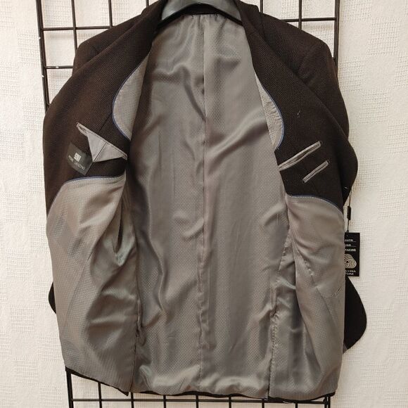 ANDRE LANZINO MEN'S 100% WOOL BLK/BRN MINI CHECK SPORT JACKET. - Picture 7 of 8